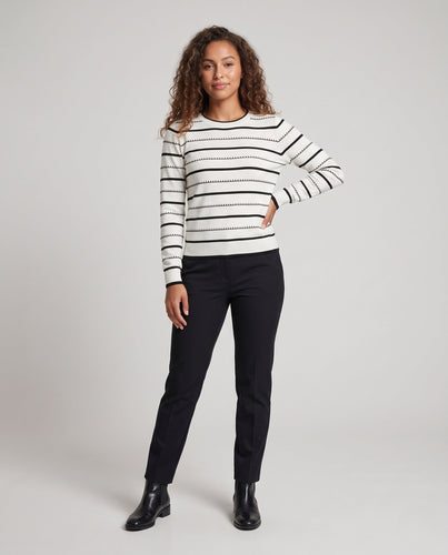 Damen Gestreifter Feinstrickpullover mit Zierstich und Rundhalsausschnitt Shop Nory