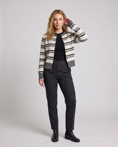 Damen Gestreifter Kurzcardigan im Retro‑College‑Look aus softem Wollmix mit Kontrastbündchen Shop Nory