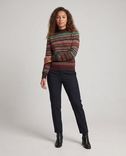 Damen Jacquard-Feinstrickpullover mit kurzem Stehkragen, kastiger Silhouette und Multistreifen-Design Shop Nory