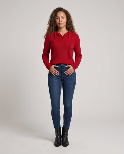 Damen Kapuzen-Feinstrickpullover mit Henley-Knopfleiste, gerippter Schulterpartie und kaschmirähnlicher Weichheit Shop Nory