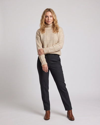 Damen Karierter Feinstrick-Mockneckpullover mit kastiger Oversize-Silhouette Shop Nory