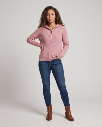 Damen Kaschmir-Optik Feinstrick-Pullover mit halbem Reißverschluss und feiner Rippenstruktur Shop Nory