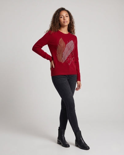 Damen Kaschmir‑Optik Feinstrickpullover mit Strass‑Federmotiv und Rundhalsausschnitt Shop Nory
