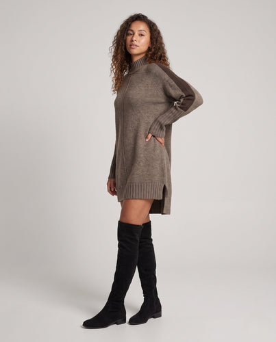 Damen Midikleid aus Feinstrick mit Mockneck, überschnittener Schulter und breitem Rippsaum Shop Nory