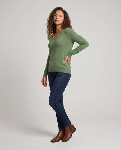 Damen Weicher V‑Ausschnitt‑Pullover in Angora‑Optik mit Mohair‑Mix und gerippten Bündchen Shop Nory