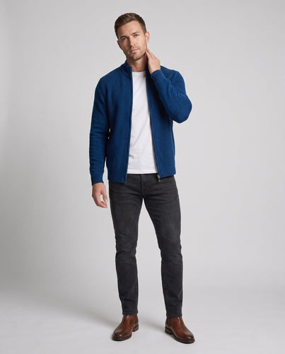 Herren Feinstrick-Zipjacke mit Stehkragen, gerippten Bündchen und diagonal strukturierter Oberfläche Shop Nory