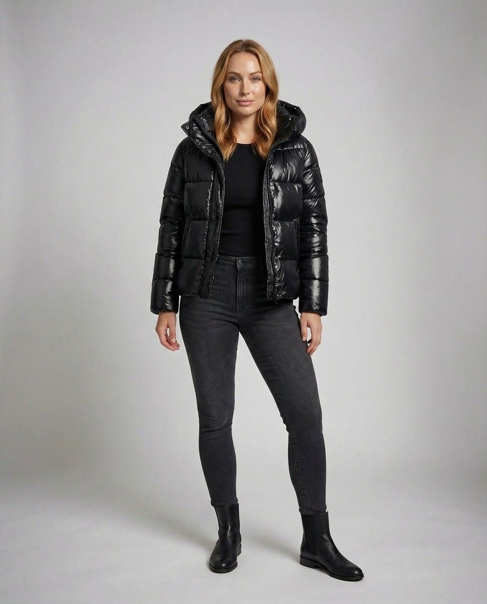 Glänzende Pufferjacke Damen