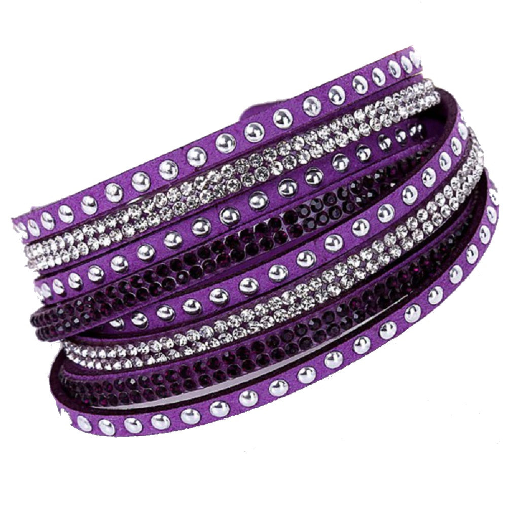 Unisex Paved Leder Strass Armreif Wickel Verstellbare Armbänder | Shop Nory