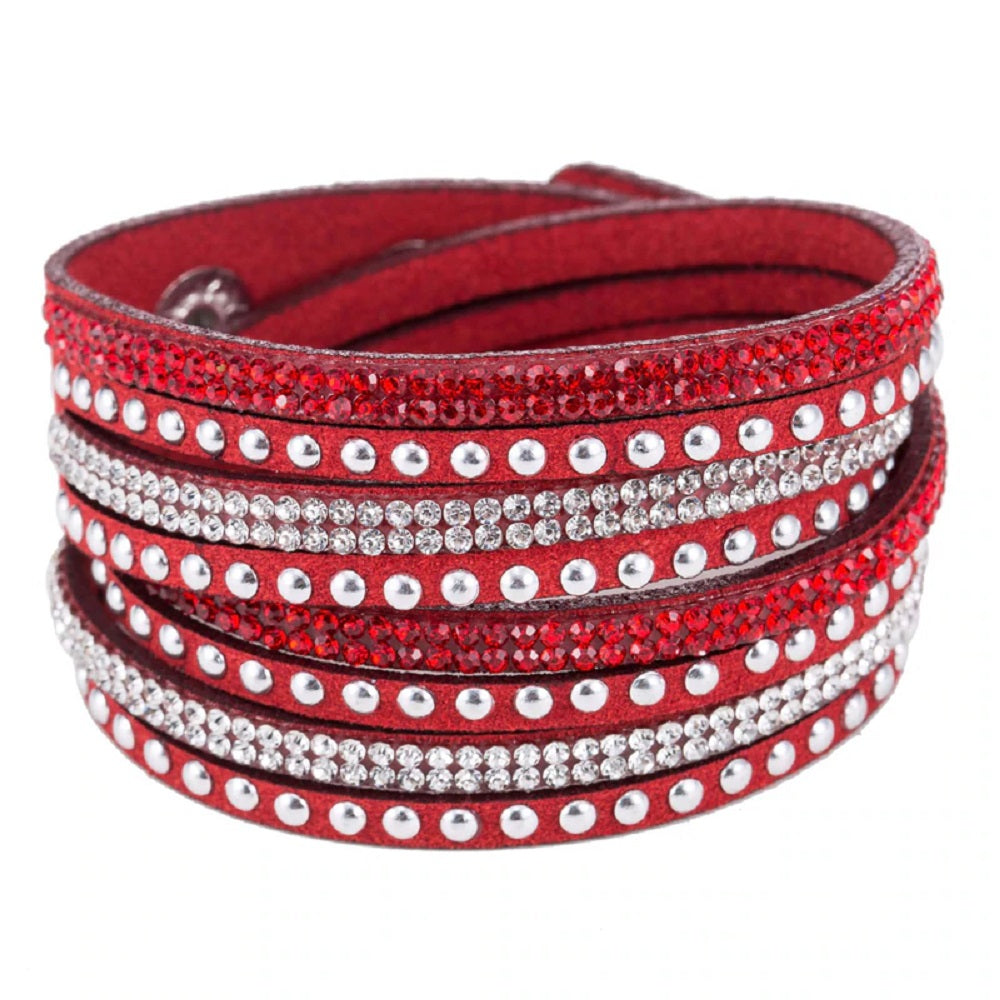 Unisex Paved Leder Strass Armreif Wickel Verstellbare Armbänder | Shop Nory