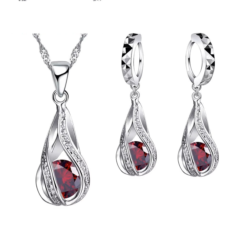 Silber Twirl Ball Wasser Tropfen Kristall Ohrringe & Halskette Set | Shop Nory