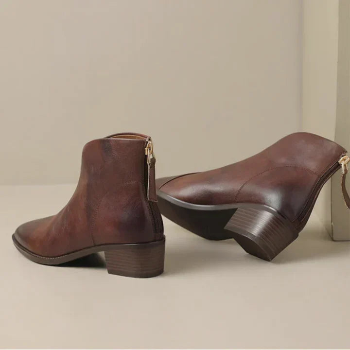Damenstiefelette Aus Leder mit Blockabsatz