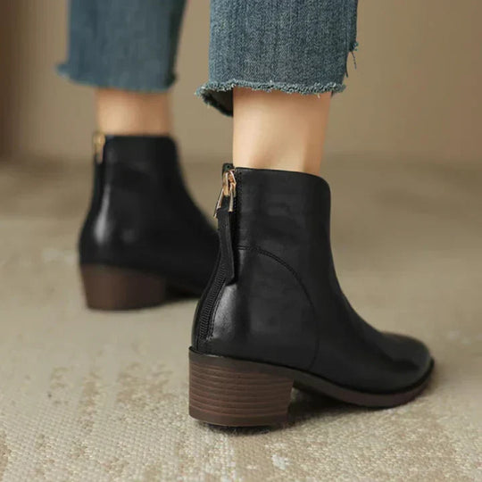 Damenstiefelette Aus Leder mit Blockabsatz