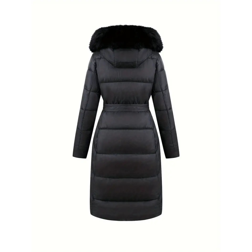 Winterjacke - Stilvolle Schwarze Damenjacke mit Einer Kunstfellkapuze