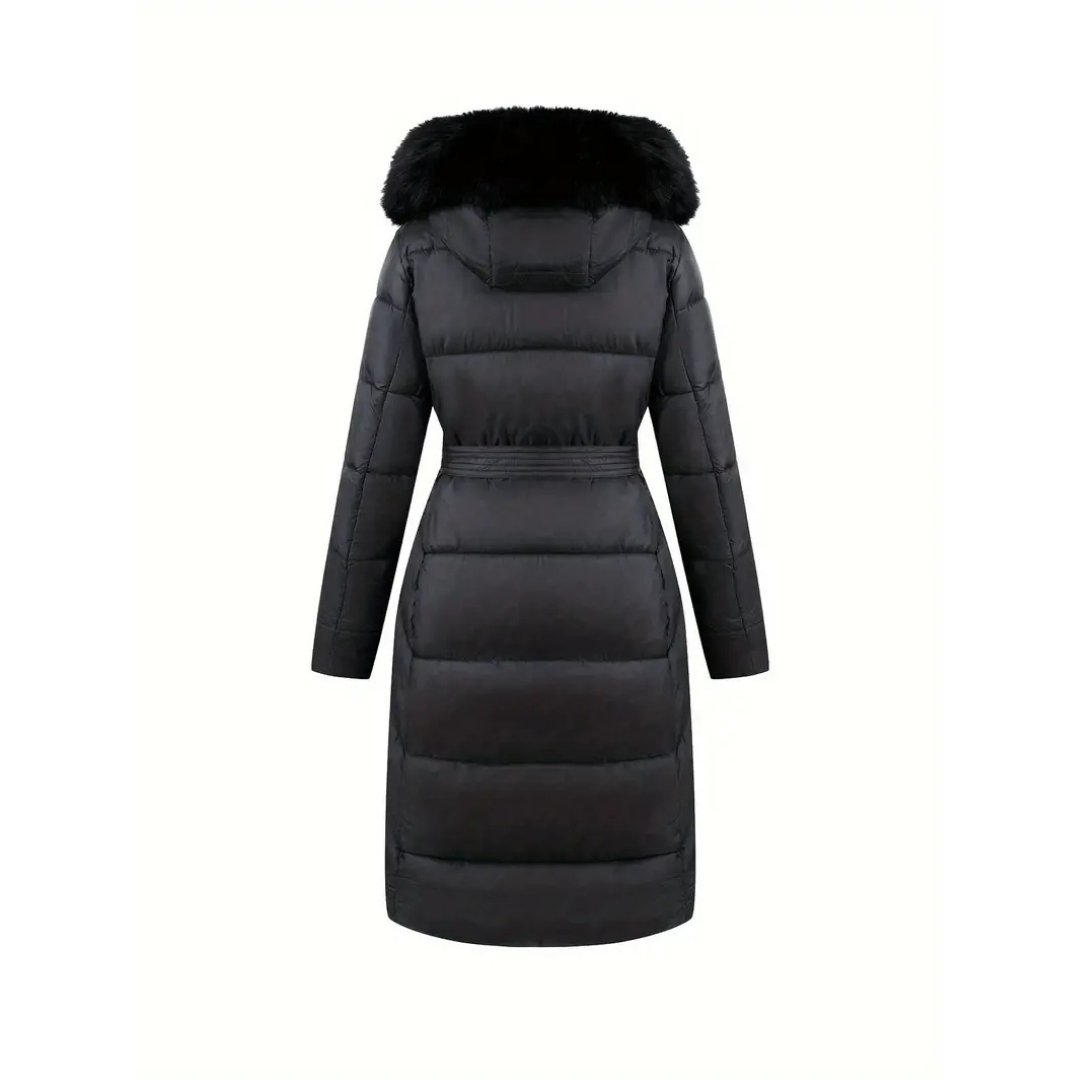 Winterjacke - Stilvolle Schwarze Damenjacke mit Einer Kunstfellkapuze