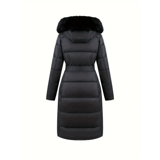 Winterjacke - Stilvolle Schwarze Damenjacke mit Einer Kunstfellkapuze