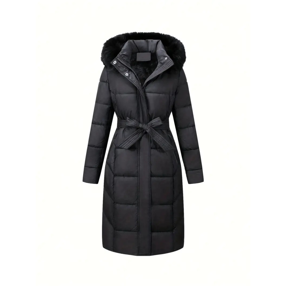 Winterjacke - Stilvolle Schwarze Damenjacke mit Einer Kunstfellkapuze