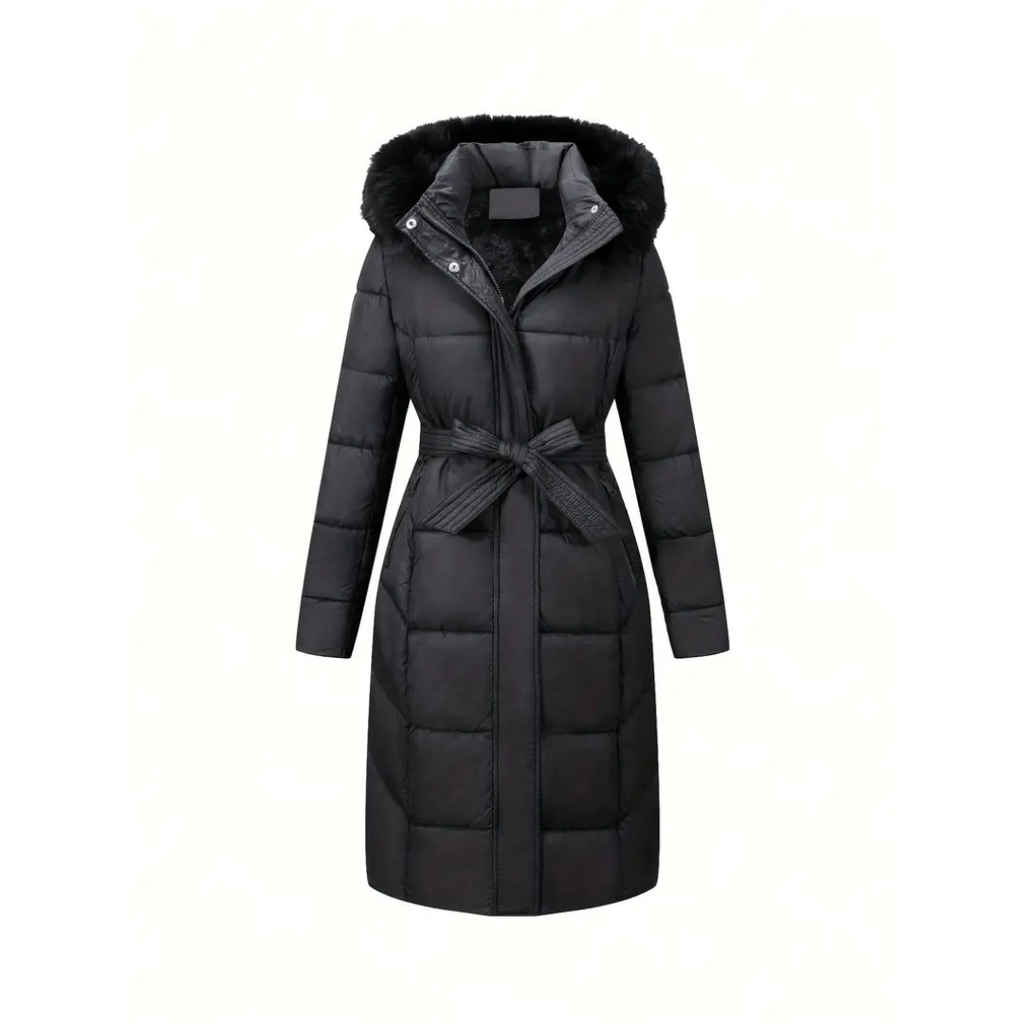 Winterjacke - Stilvolle Schwarze Damenjacke mit Einer Kunstfellkapuze