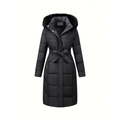 Winterjacke - Stilvolle Schwarze Damenjacke mit Einer Kunstfellkapuze