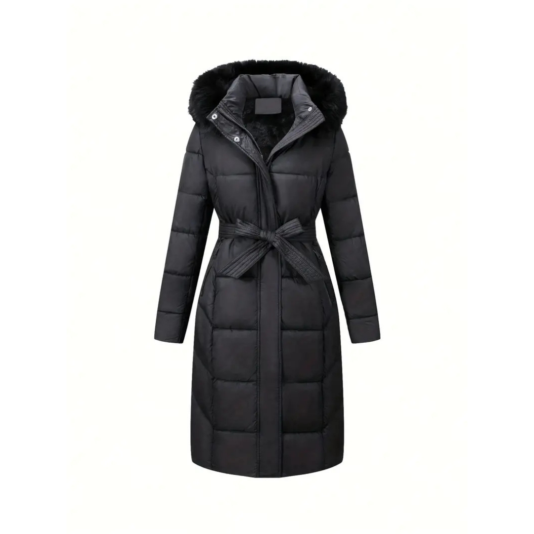 Winterjacke - Stilvolle Schwarze Damenjacke mit Einer Kunstfellkapuze