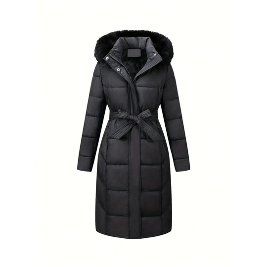 Winterjacke - Stilvolle Schwarze Damenjacke mit Einer Kunstfellkapuze