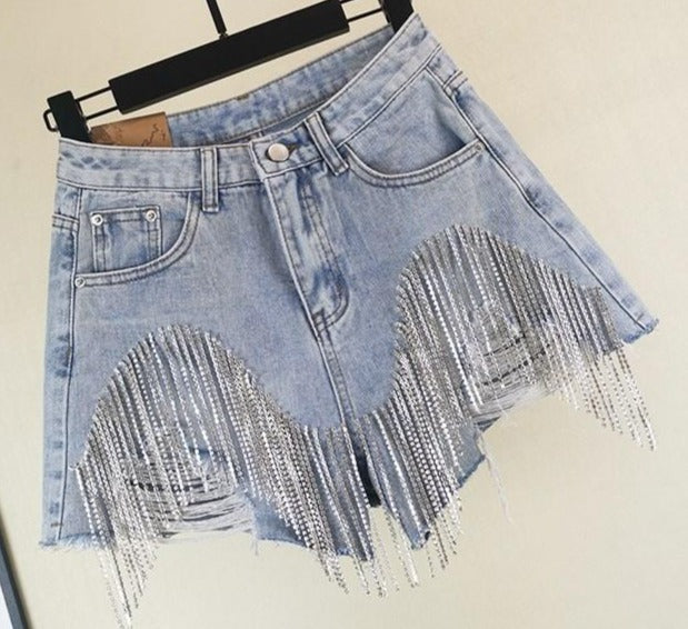 Diamond Quasten Zerrissene Jeansshorts