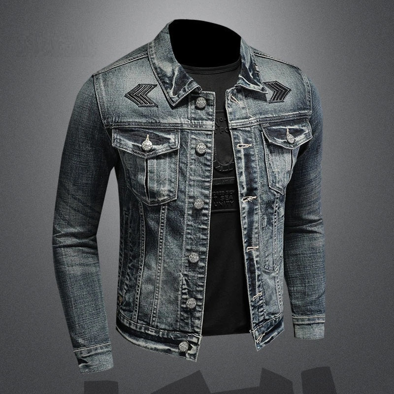 Herren Schwarze Denimjacke - Stonewashed-Stil