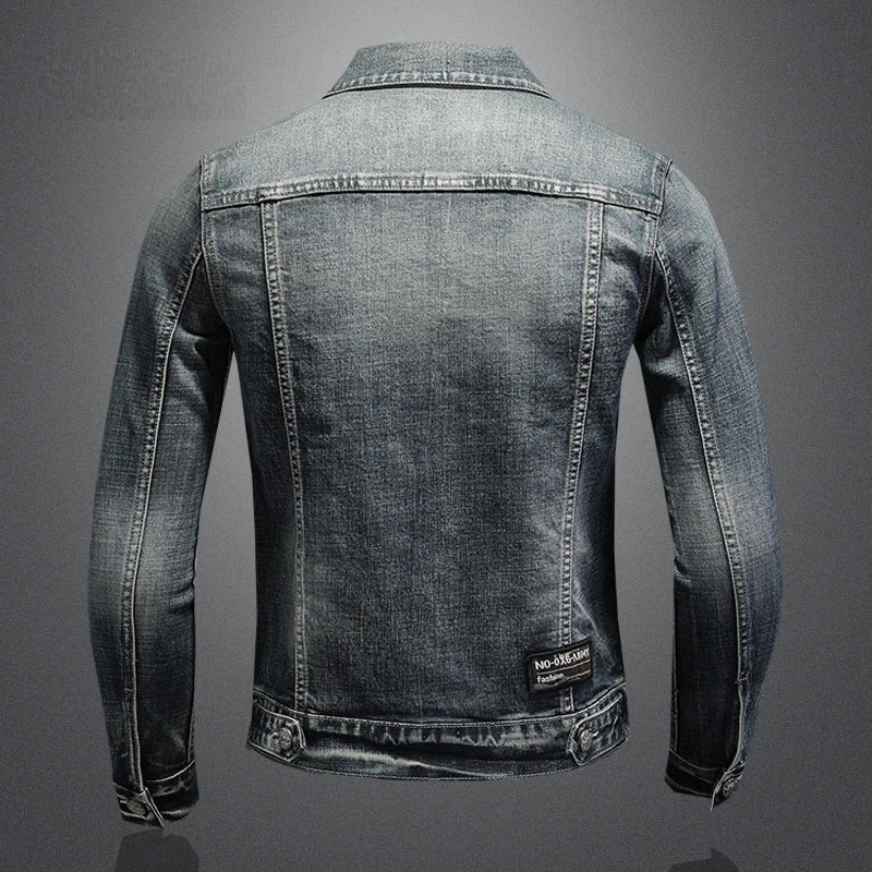 Herren Graue Truckerjacke - Knopfverschluss mit Brusttaschen