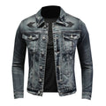 Herren Graue Truckerjacke - Knopfverschluss mit Brusttaschen