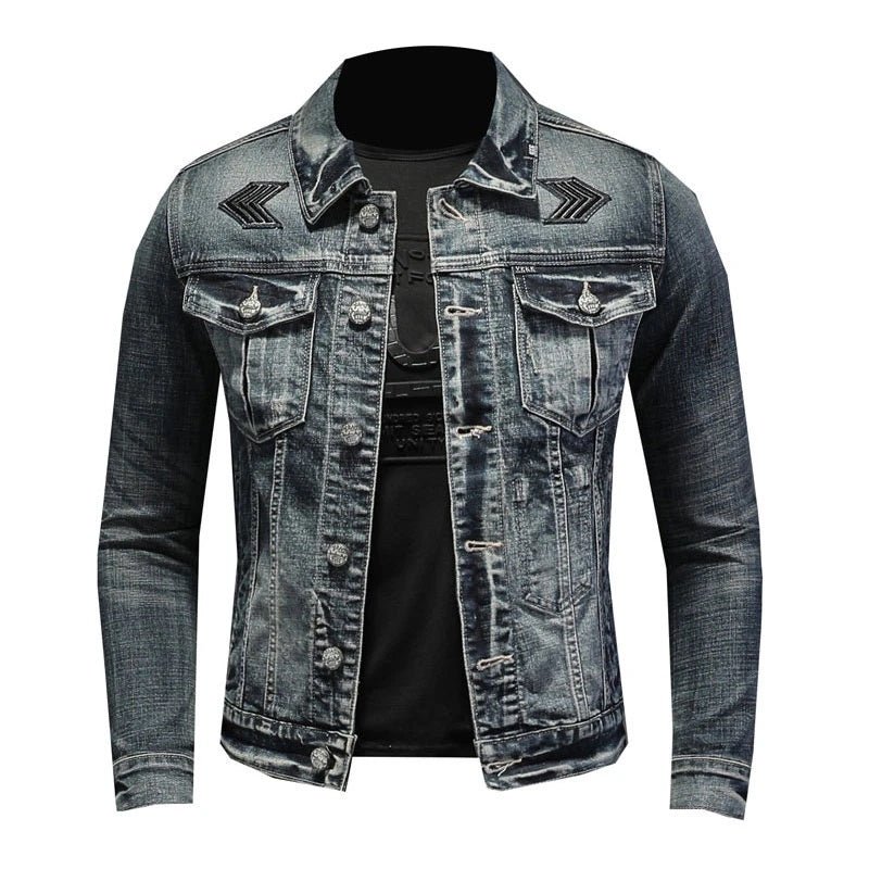Herren Graue Truckerjacke - Knopfverschluss mit Brusttaschen