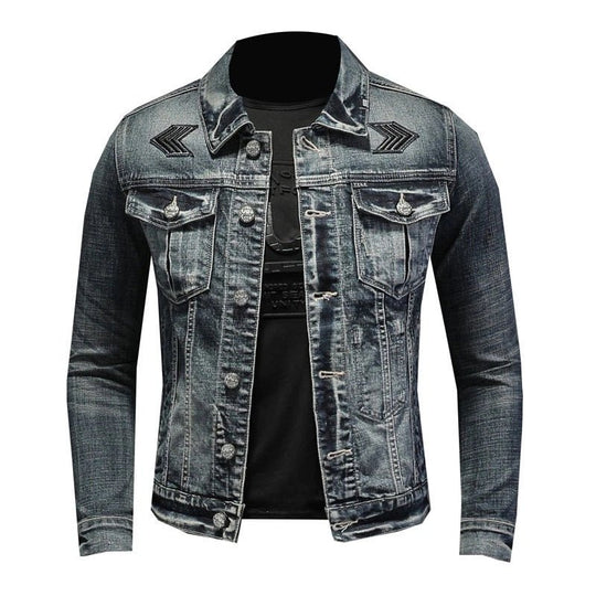 Herren Schwarze Denimjacke - Stonewashed-Stil