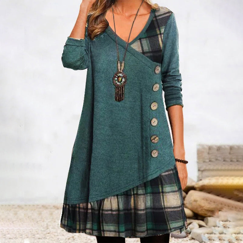Langärmeliges kariertes Kleid