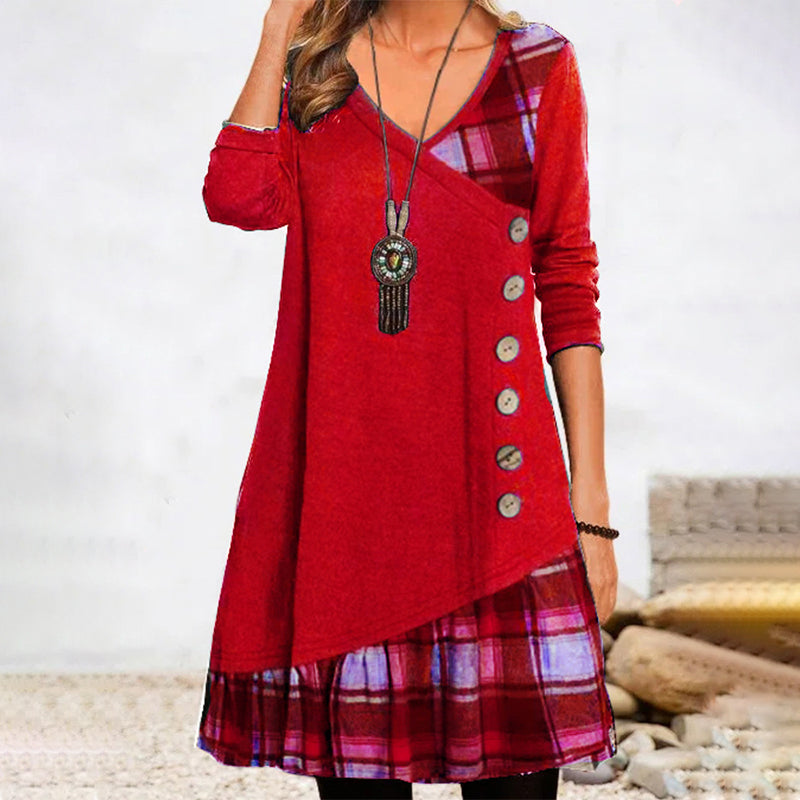 Langärmeliges kariertes Kleid