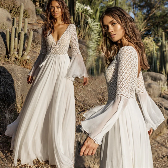 Leichtes Weißes Boho-Kleid mit Fließendem Schnitt für Sommer & Festivals