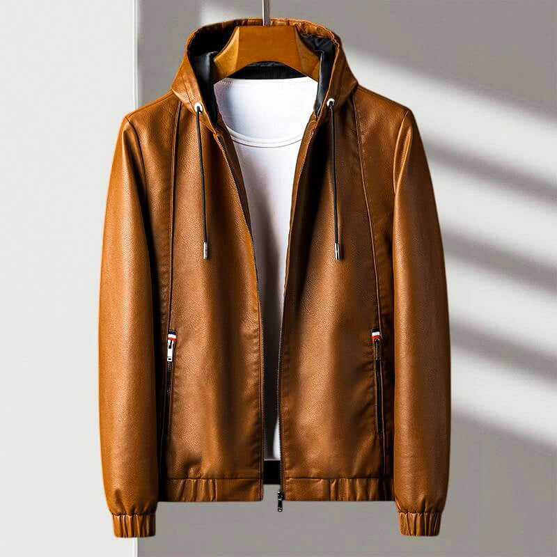 Kapuzenlederjacke
