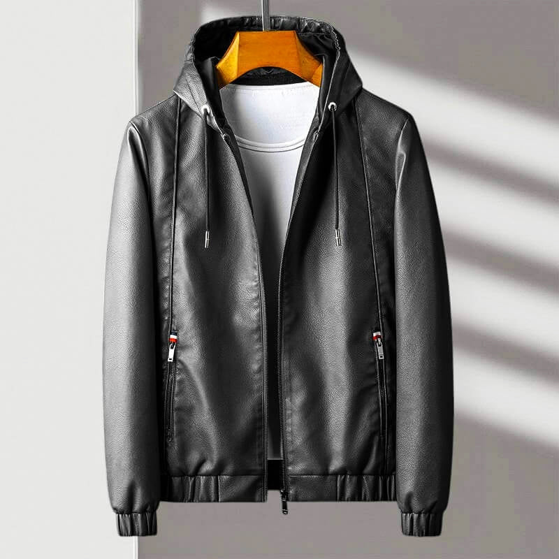 Kapuzenlederjacke