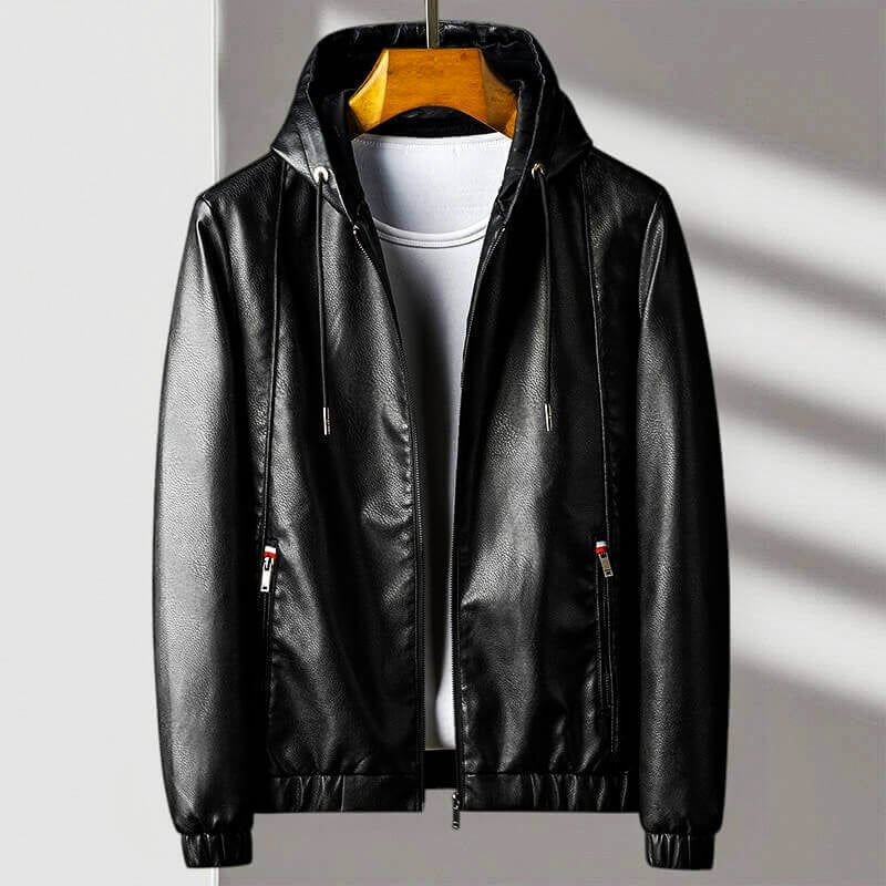 Kapuzenlederjacke