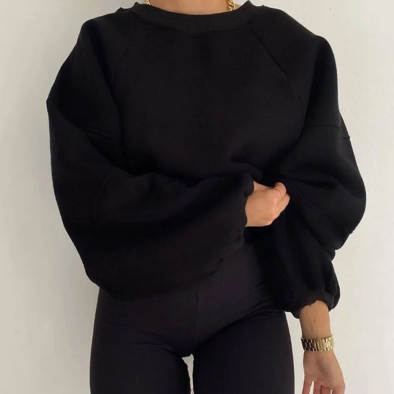 Übergröße Sweatshirt Weicher Baumwollmix Rundhalsausschnitt Langarm Freizeitkleidung