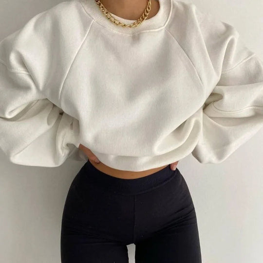 Übergröße Sweatshirt Weicher Baumwollmix Rundhalsausschnitt Langarm Freizeitkleidung