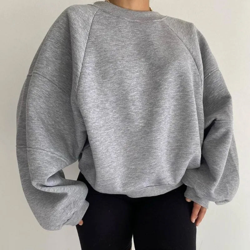 Übergröße Sweatshirt Weicher Baumwollmix Rundhalsausschnitt Langarm Freizeitkleidung