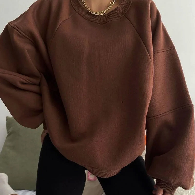 Übergröße Sweatshirt Weicher Baumwollmix Rundhalsausschnitt Langarm Freizeitkleidung