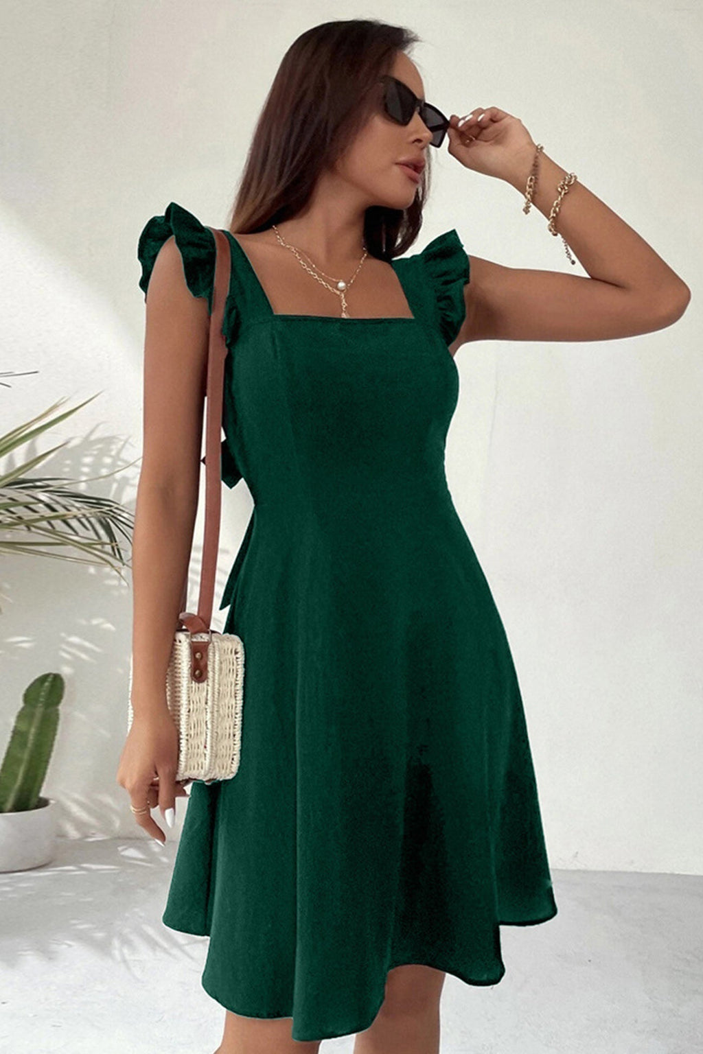 Rüschen Mini Kleid mit Rückenschnürung