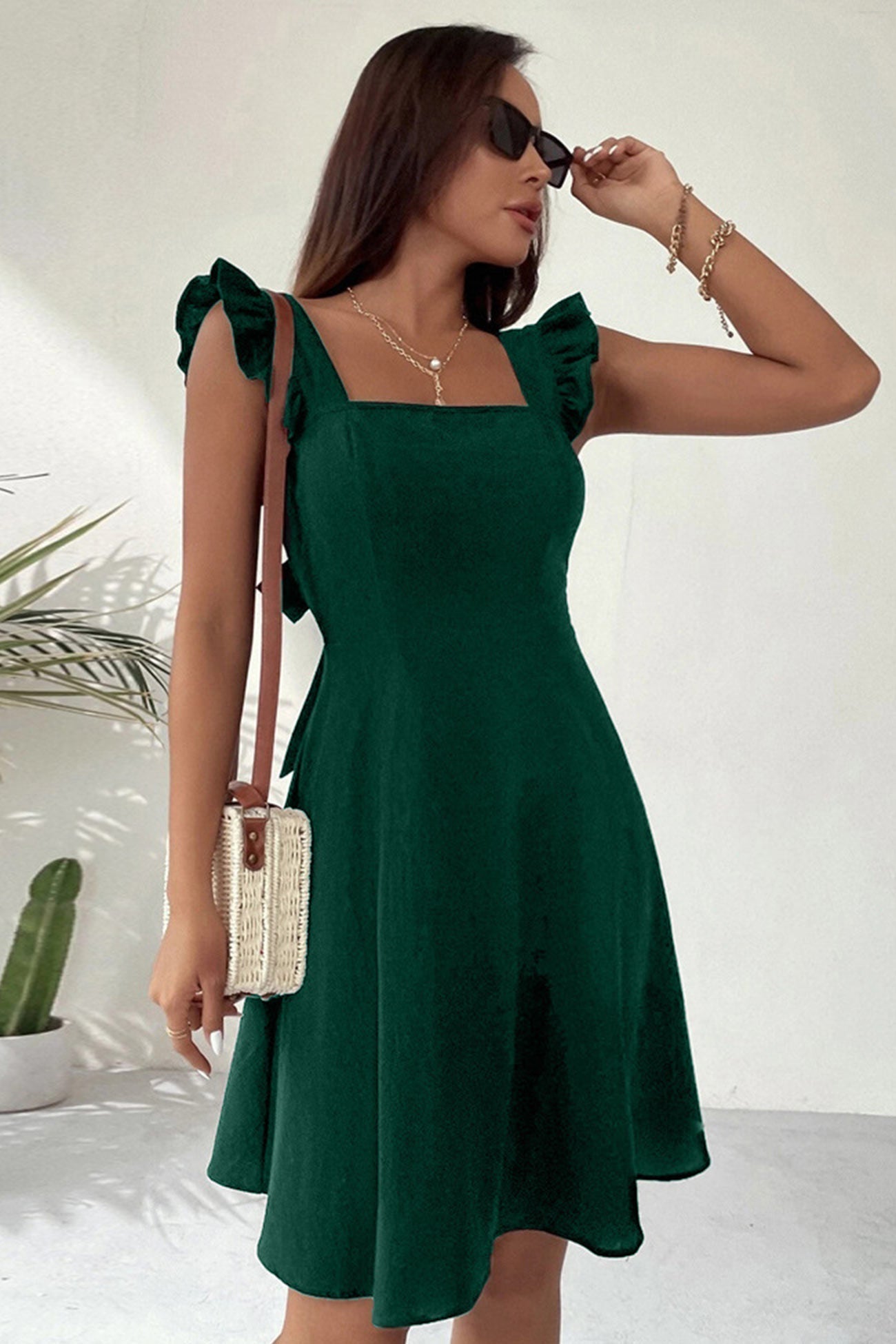 Rüschen Mini Kleid mit Rückenschnürung