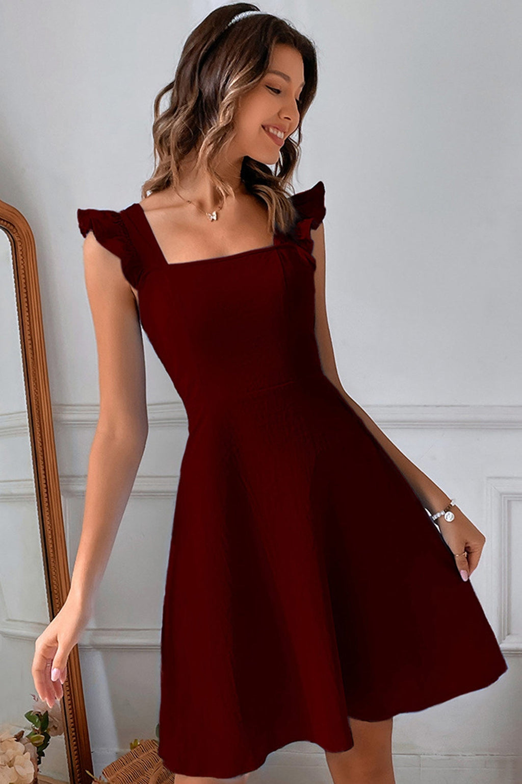Rüschen Mini Kleid mit Rückenschnürung