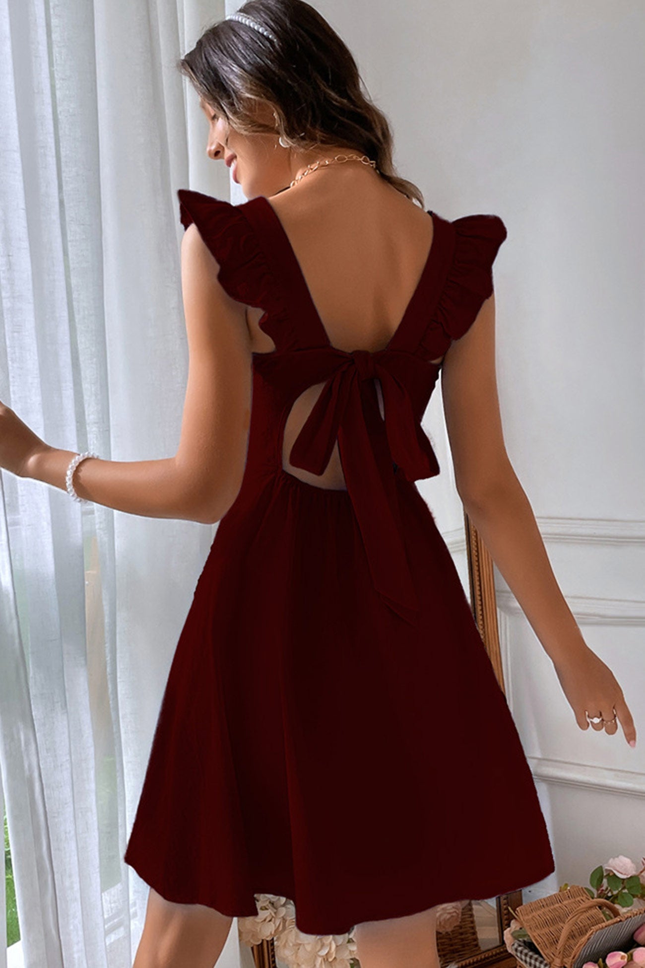 Rüschen Mini Kleid mit Rückenschnürung