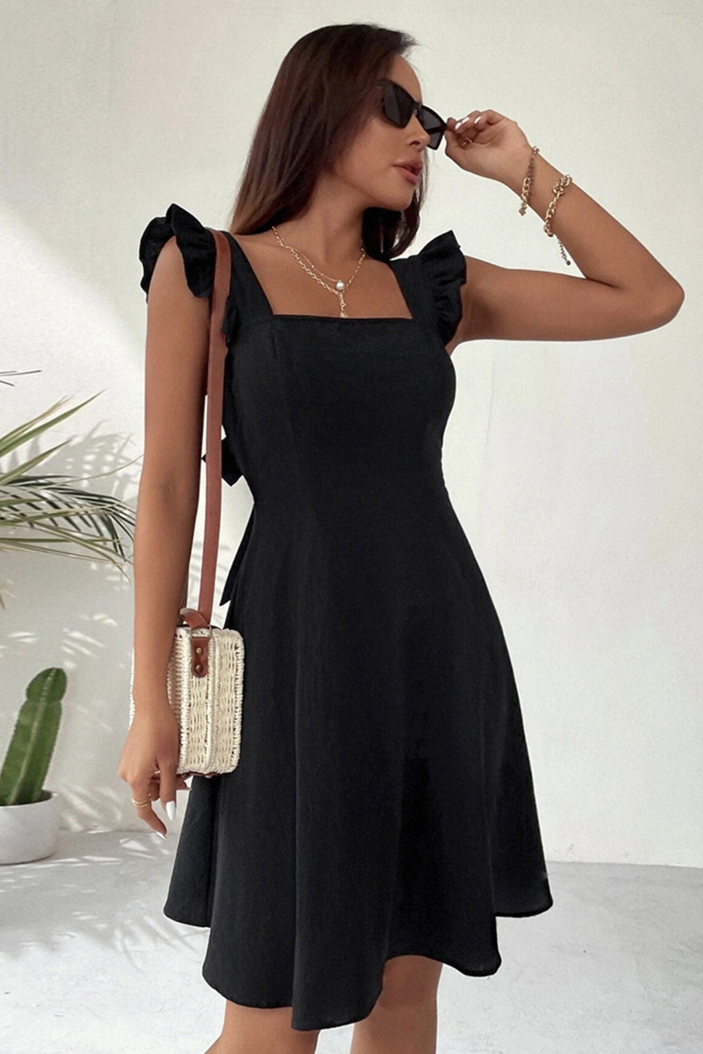 Rüschen Mini Kleid mit Rückenschnürung