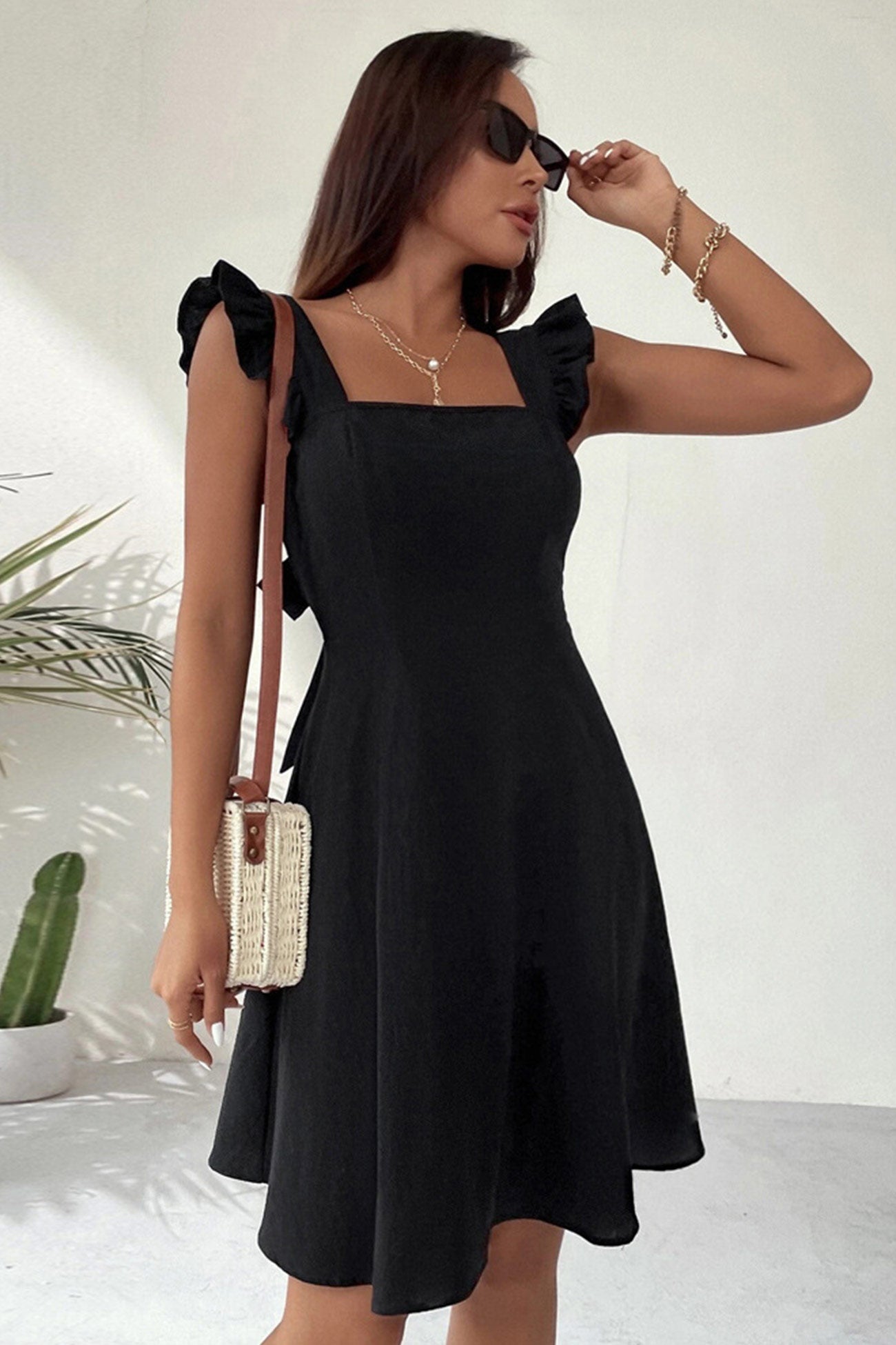 Rüschen Mini Kleid mit Rückenschnürung