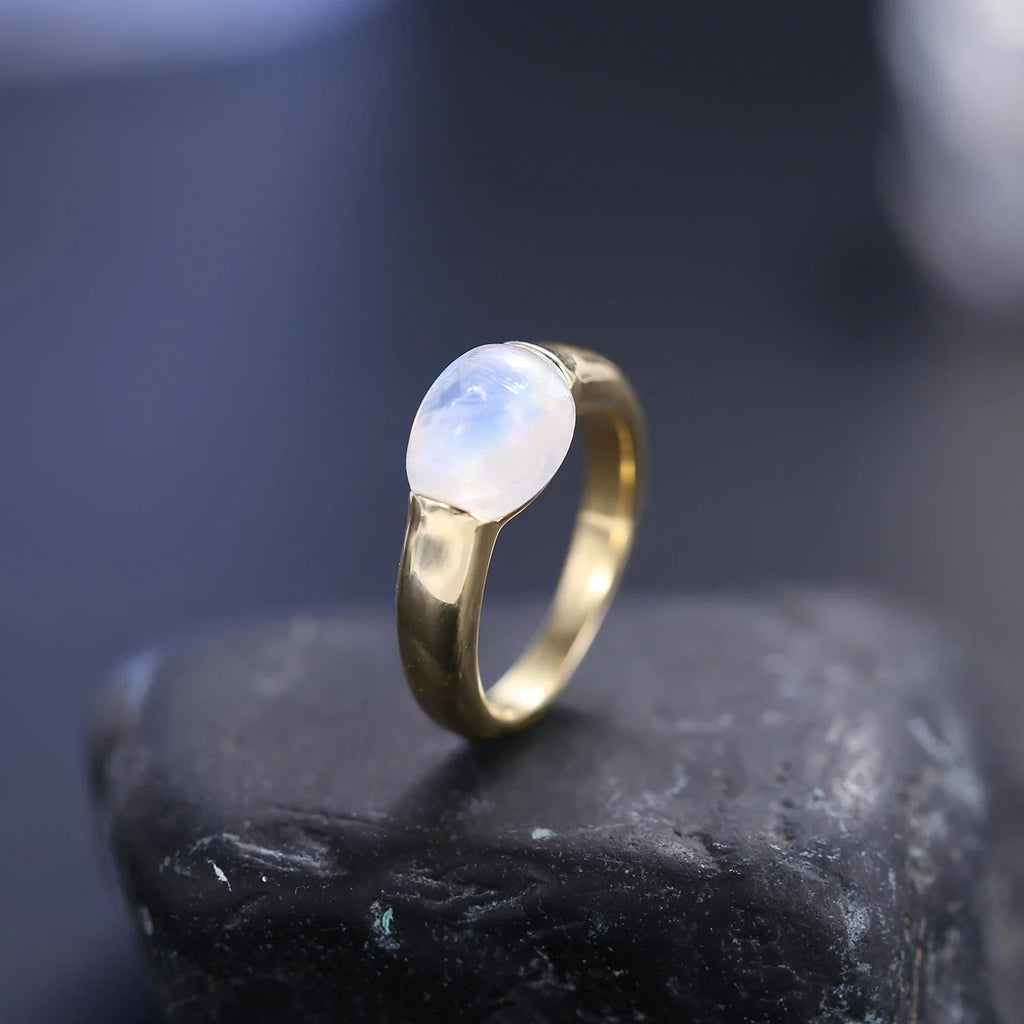 Herren-Mondsteinring aus Gold, schlichtes und minimalistisches Sterlingsilber | Shop Nory