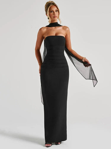 Abendballkleid Strapless Bodenlang Säulensilhouette Halstuchdetail