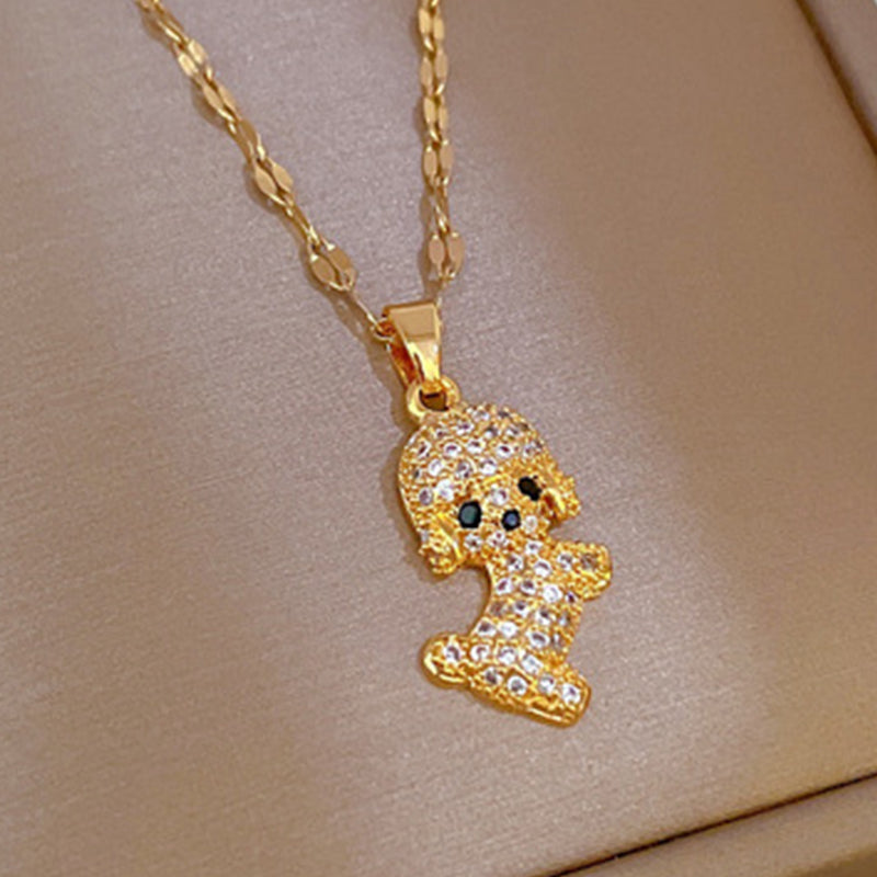 Unisex Gold Edelstahl Süß Teddy Hund Kristall Anhänger Link Kette Halskette | Shop Nory