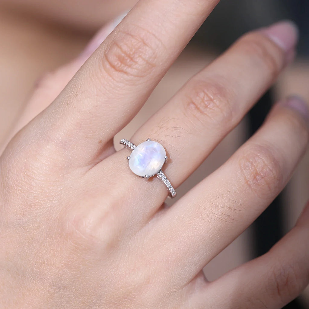 Sterlingsilber-Mondsteinring mit Diamant-CZ-Mondstein-Verlobungsring | Shop Nory